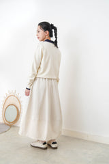 White knit cardigan w/ knot tie collar