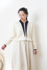 White knit cardigan w/ knot tie collar