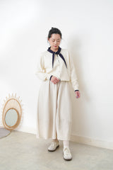 White knit cardigan w/ knot tie collar