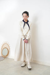 White knit cardigan w/ knot tie collar