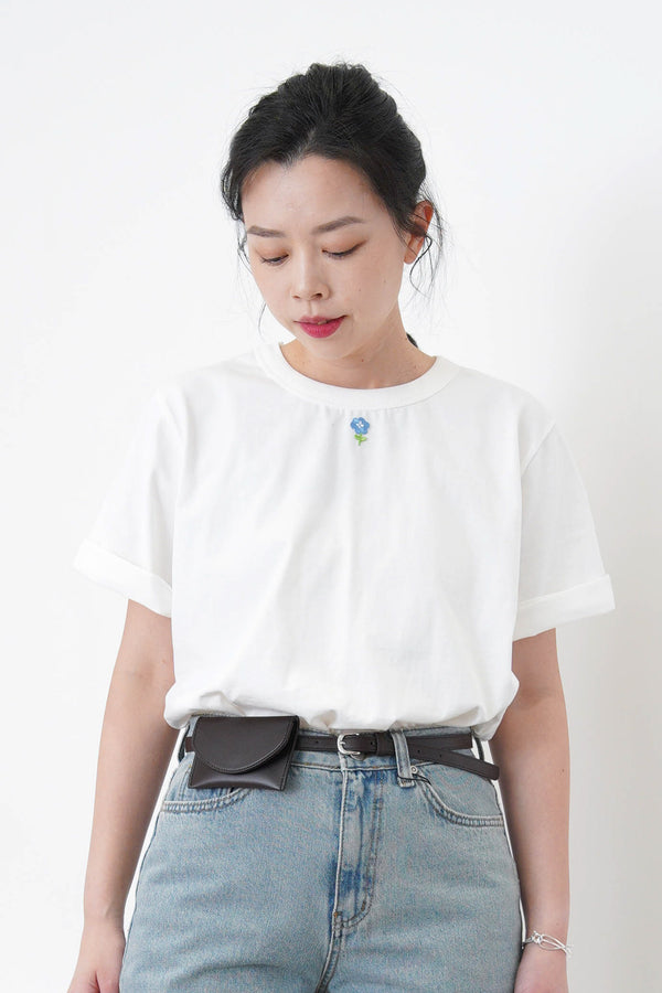 White oversize Tee w/ floral embroidery