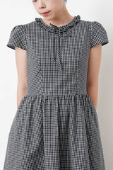 checked dolly dress w/ mushroom sleeves