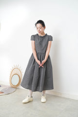 checked dolly dress w/ mushroom sleeves