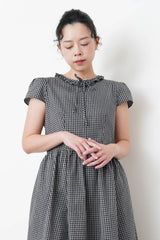 checked dolly dress w/ mushroom sleeves