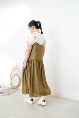 Khaki cami dress in detail pleats