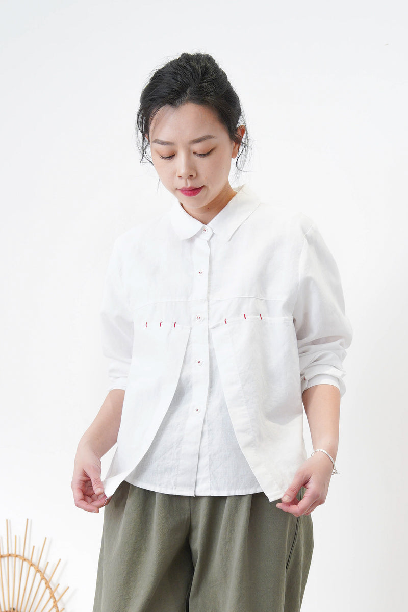 White detail layering shirt w/ red stitching