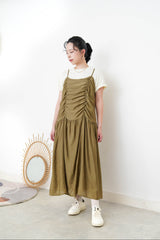 Khaki cami dress in detail pleats