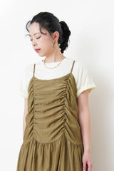 Khaki cami dress in detail pleats