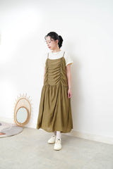 Khaki cami dress in detail pleats