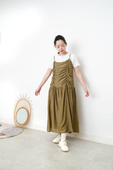 Khaki cami dress in detail pleats