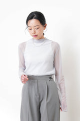 Light blue sheer top in stand collar