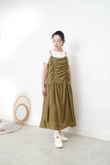 Khaki cami dress in detail pleats
