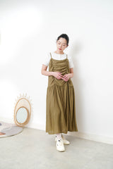 Khaki cami dress in detail pleats
