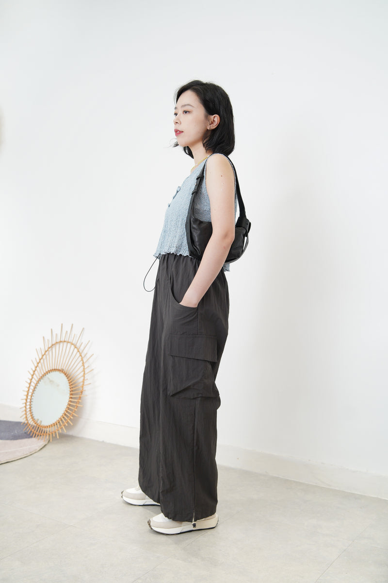 Charcoal cargo pants in elastic waist