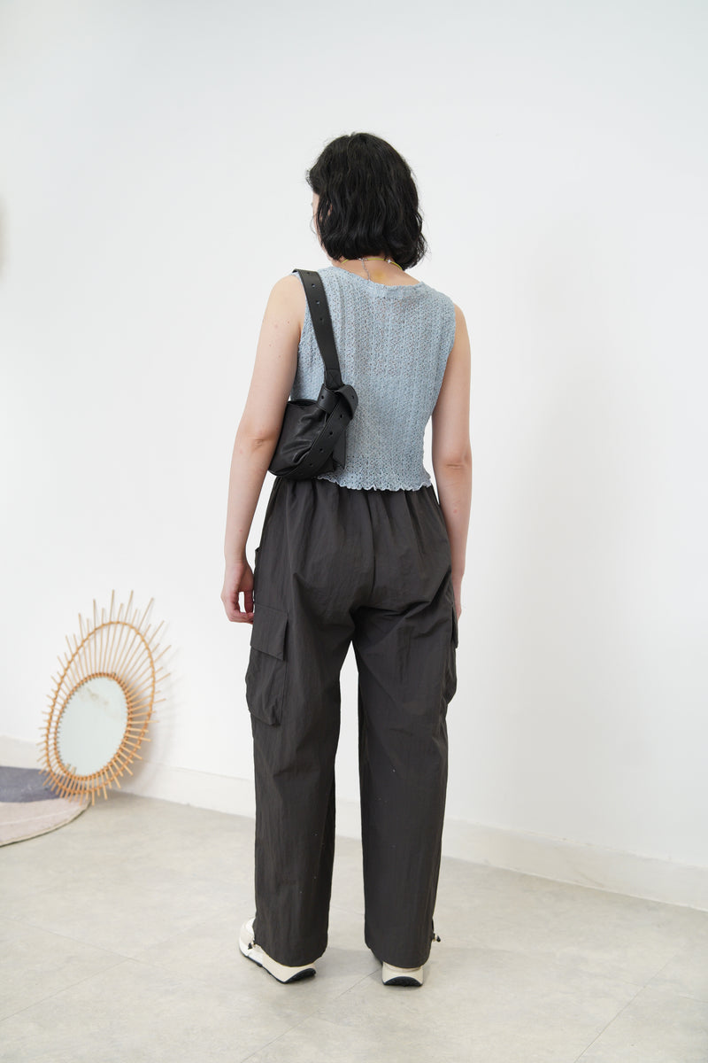 Charcoal cargo pants in elastic waist