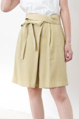 Mustard pleats shorts w/ overlap details