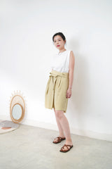 Mustard pleats shorts w/ overlap details