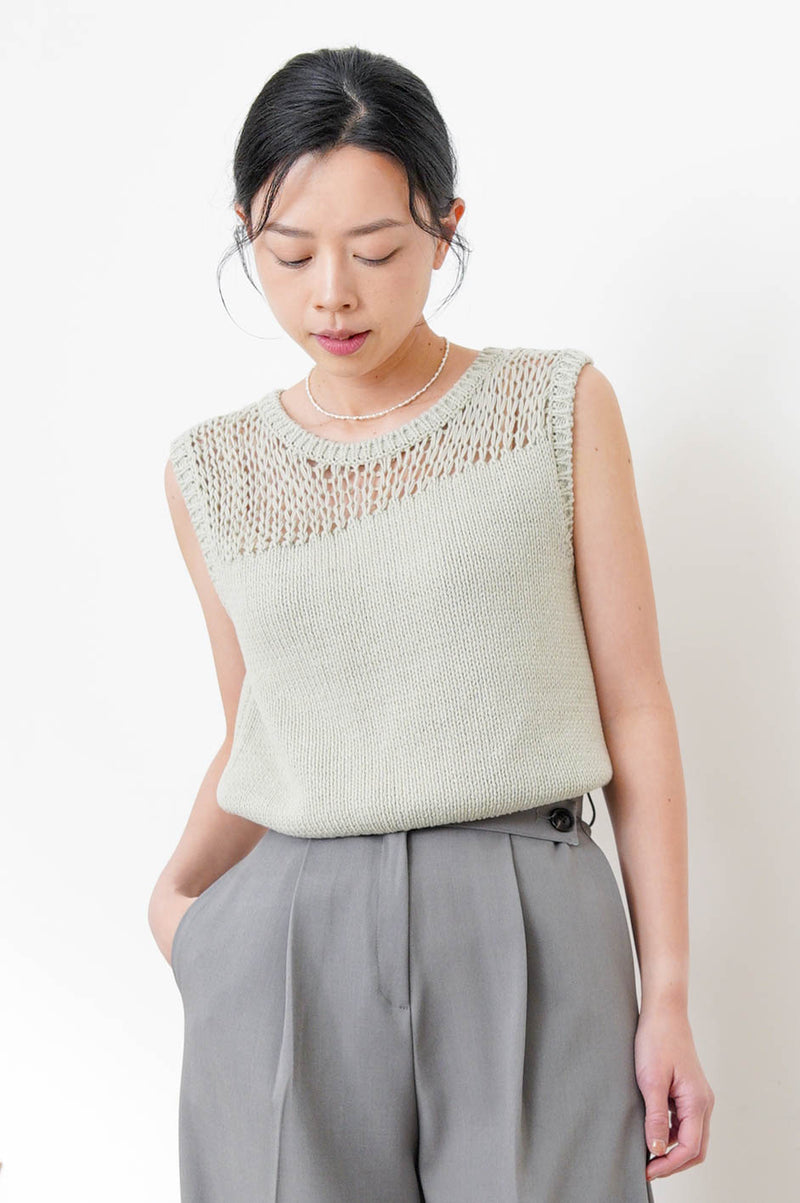 Ivory crochet knit vest w/ asy cut