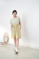 Mustard pleats shorts w/ overlap details