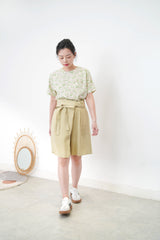 Mustard pleats shorts w/ overlap details