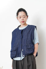 Navy denim vest w/ balloon shape