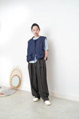 Navy denim vest w/ balloon shape