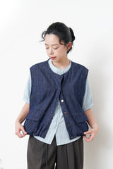 Navy denim vest w/ balloon shape