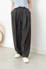 Charcoal smooth trousers w/ waist strings