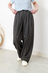 Charcoal smooth trousers w/ waist strings