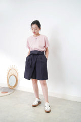 Navy pleats shorts w/ overlap details