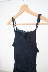 denim cami dress w/ elastic ruffle top