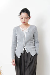 Grey stripy top w/ lace layering