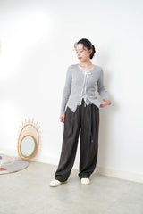 Grey stripy top w/ lace layering