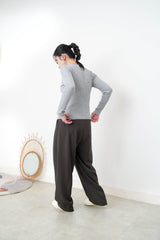 Grey stripy top w/ lace layering