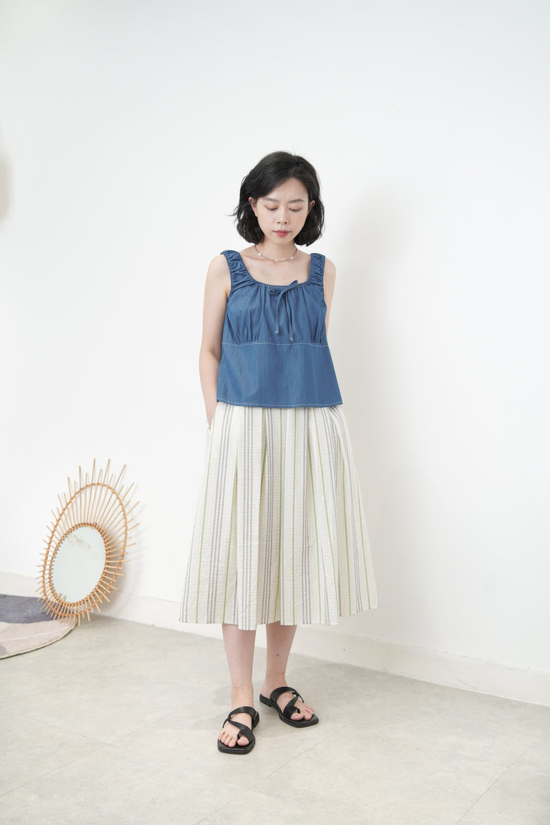 Colored striped texture pleats skirt