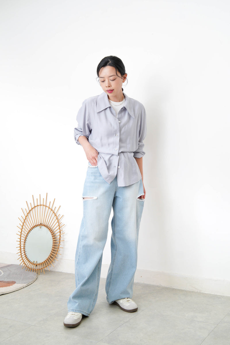 Grey blue smooth light shirt w/ straps