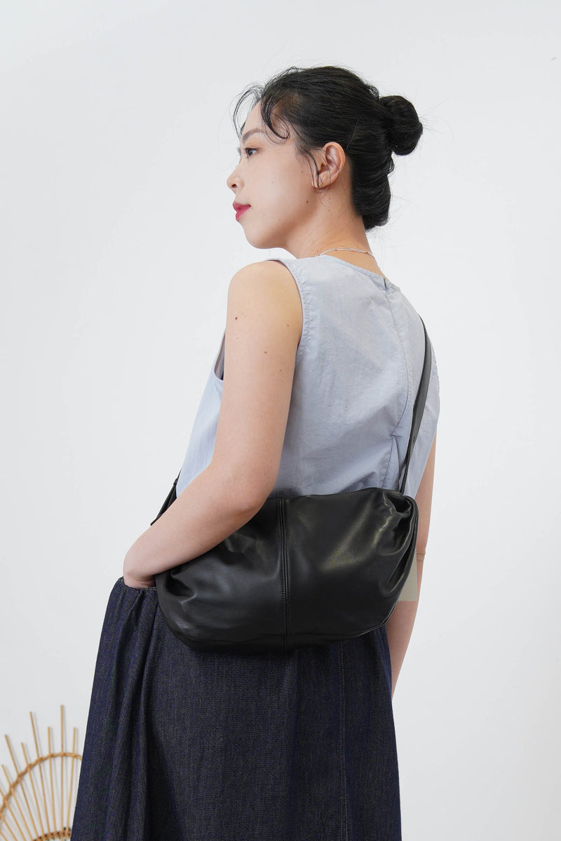 3 ways premium leather bag in moon shape