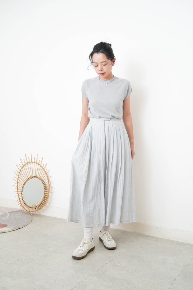 Grey blue soft pleats skirt
