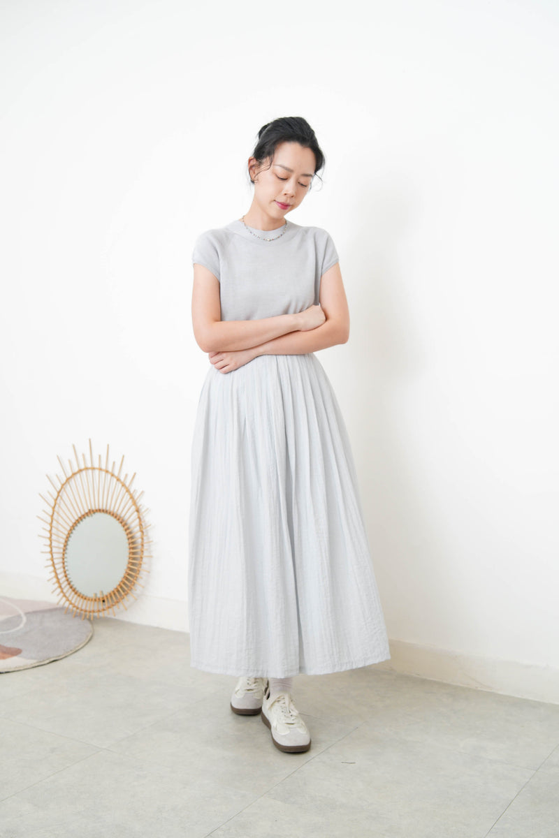 Grey blue soft pleats skirt