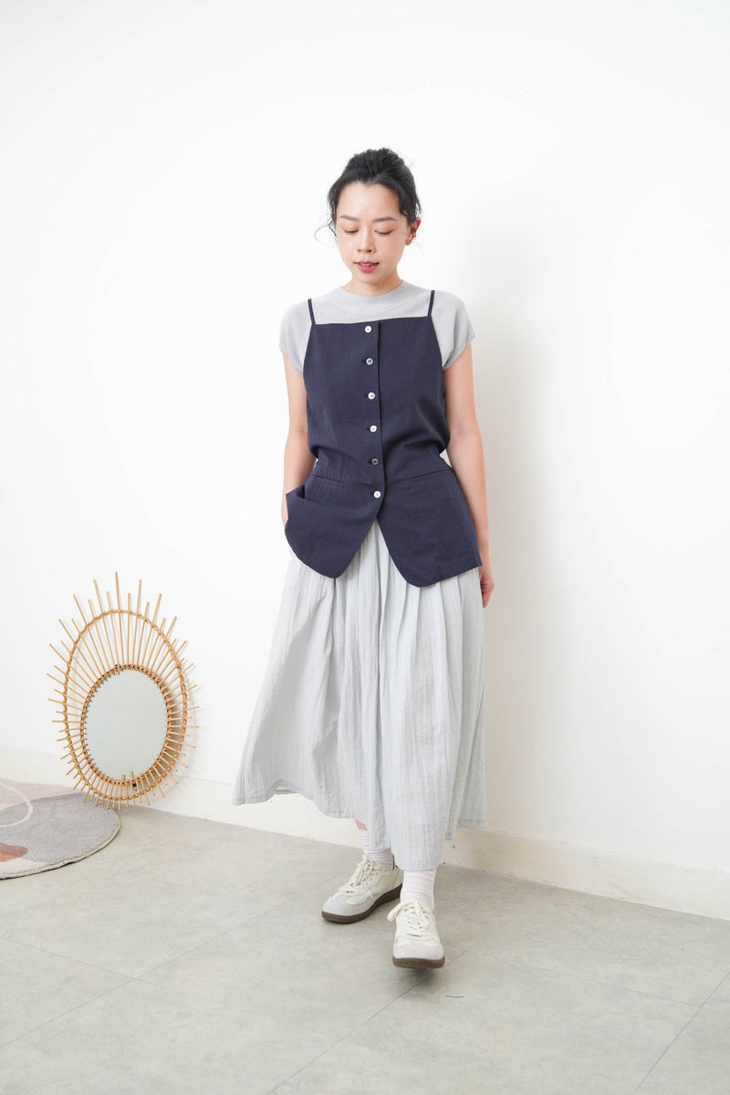 Grey blue soft pleats skirt