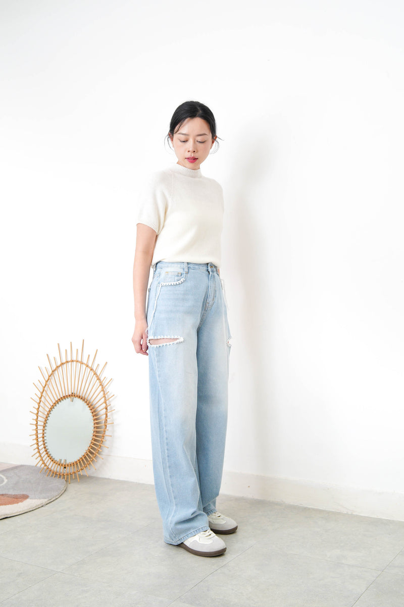 Ivory stand collar knit top