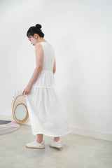 White detail fringe trimmed V neck dress
