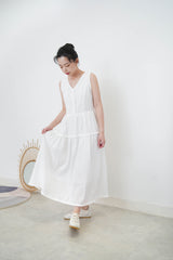 White detail fringe trimmed V neck dress