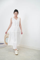 White detail fringe trimmed V neck dress