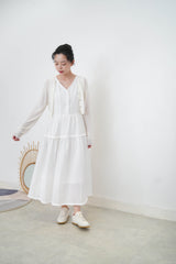 White detail fringe trimmed V neck dress
