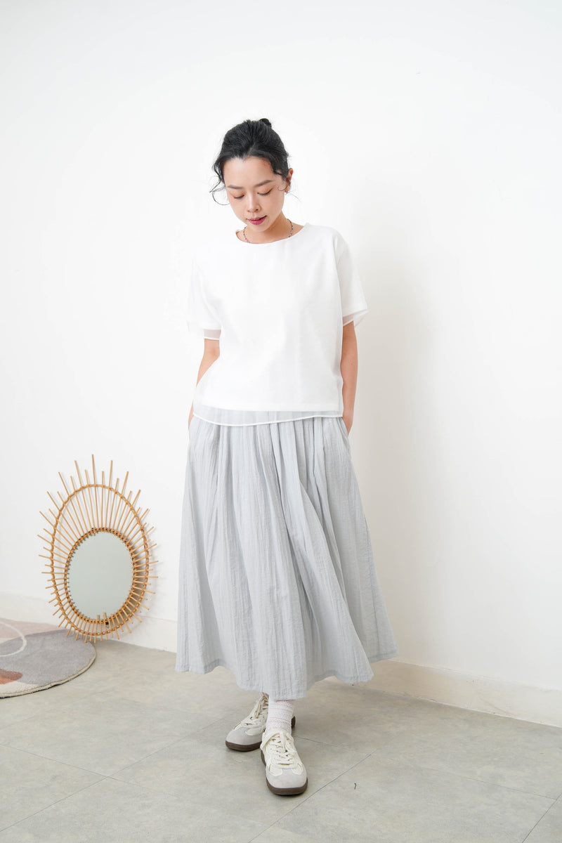 White blouse top in mesh layering