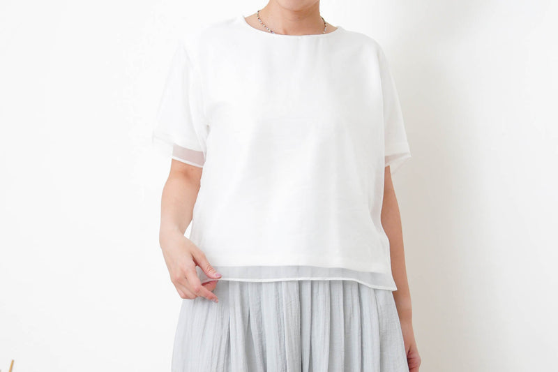 White blouse top in mesh layering