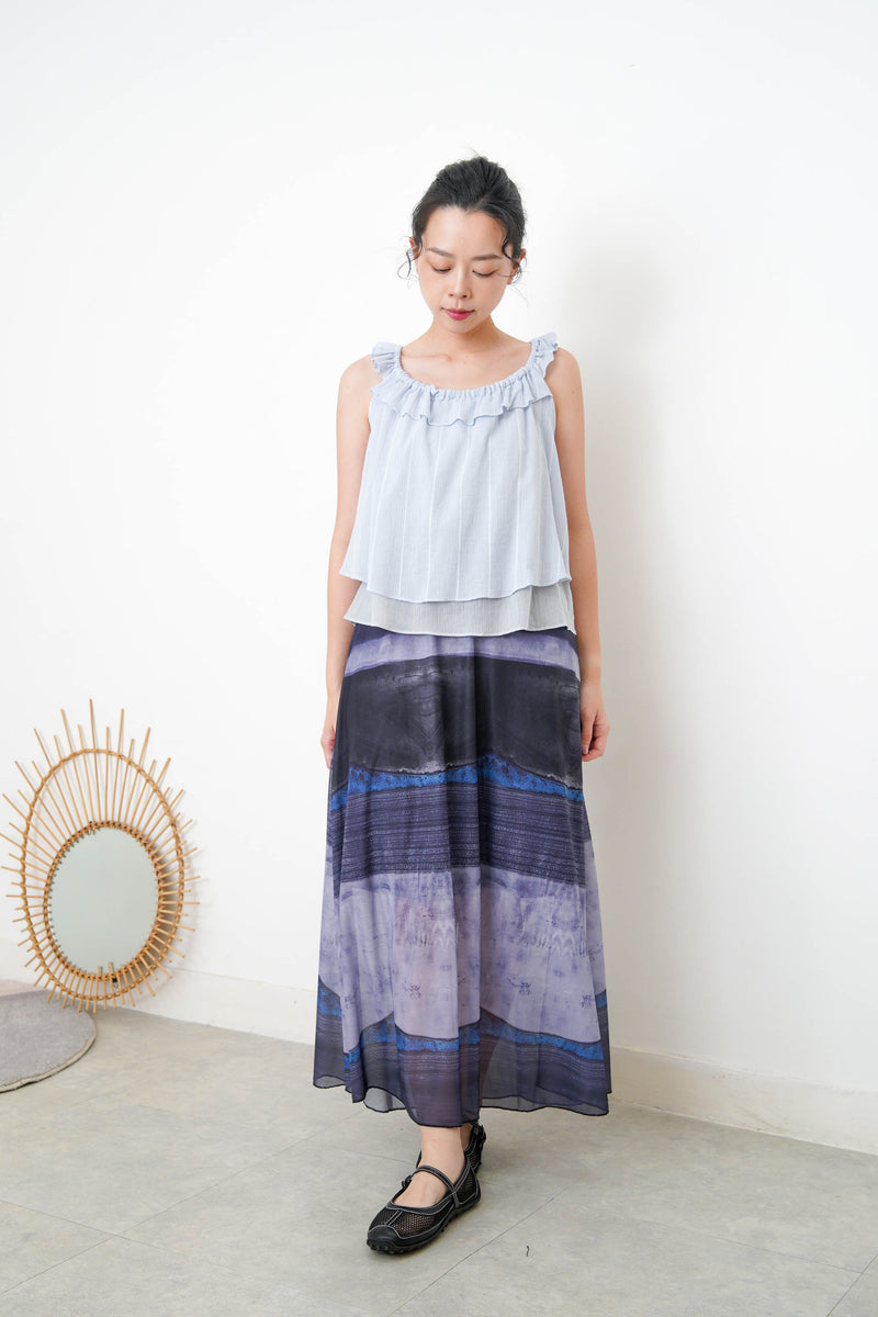 Blue ruffle collar vest in mesh layering