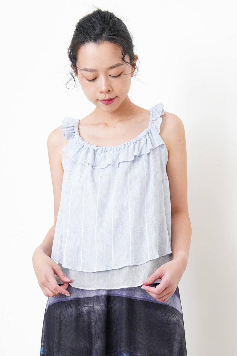 Blue ruffle collar vest in mesh layering
