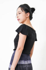 Black boat neck top w/ peplum sleeves